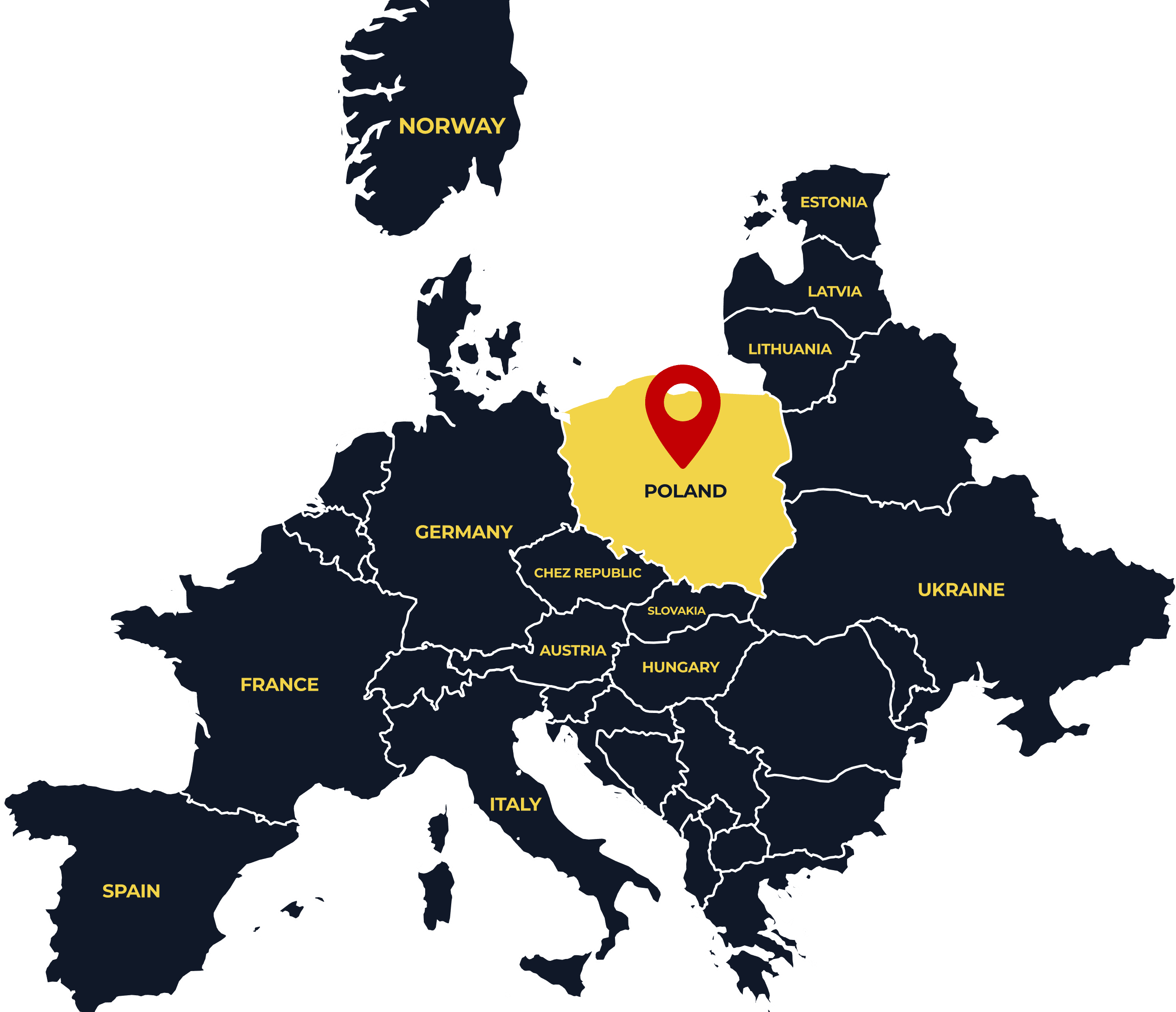 Map of Europe showing Darhal coverage area